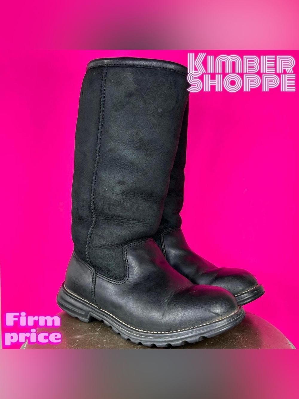 UGG Brooks Tall Black Suede Leather Shearling Lined Boot US 6 UK 4.5